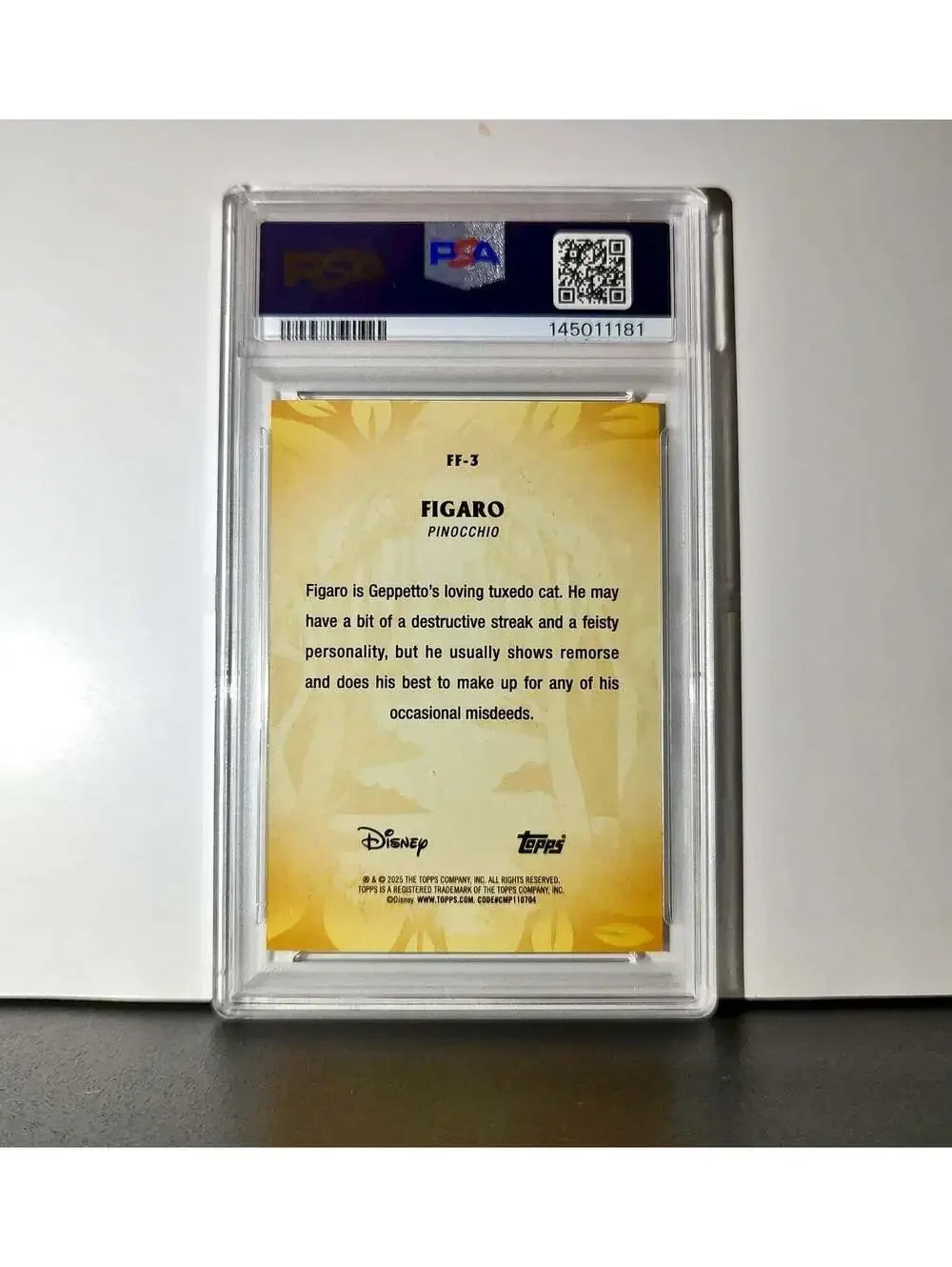 Figaro 2025 Topps Disney #FF-3 Furry Friends Card Pinocchio PSA 9